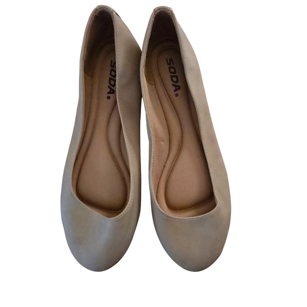 Soda Womens Ballet Flats Beige Round Toe Slip On Comfort Shoes Size 9